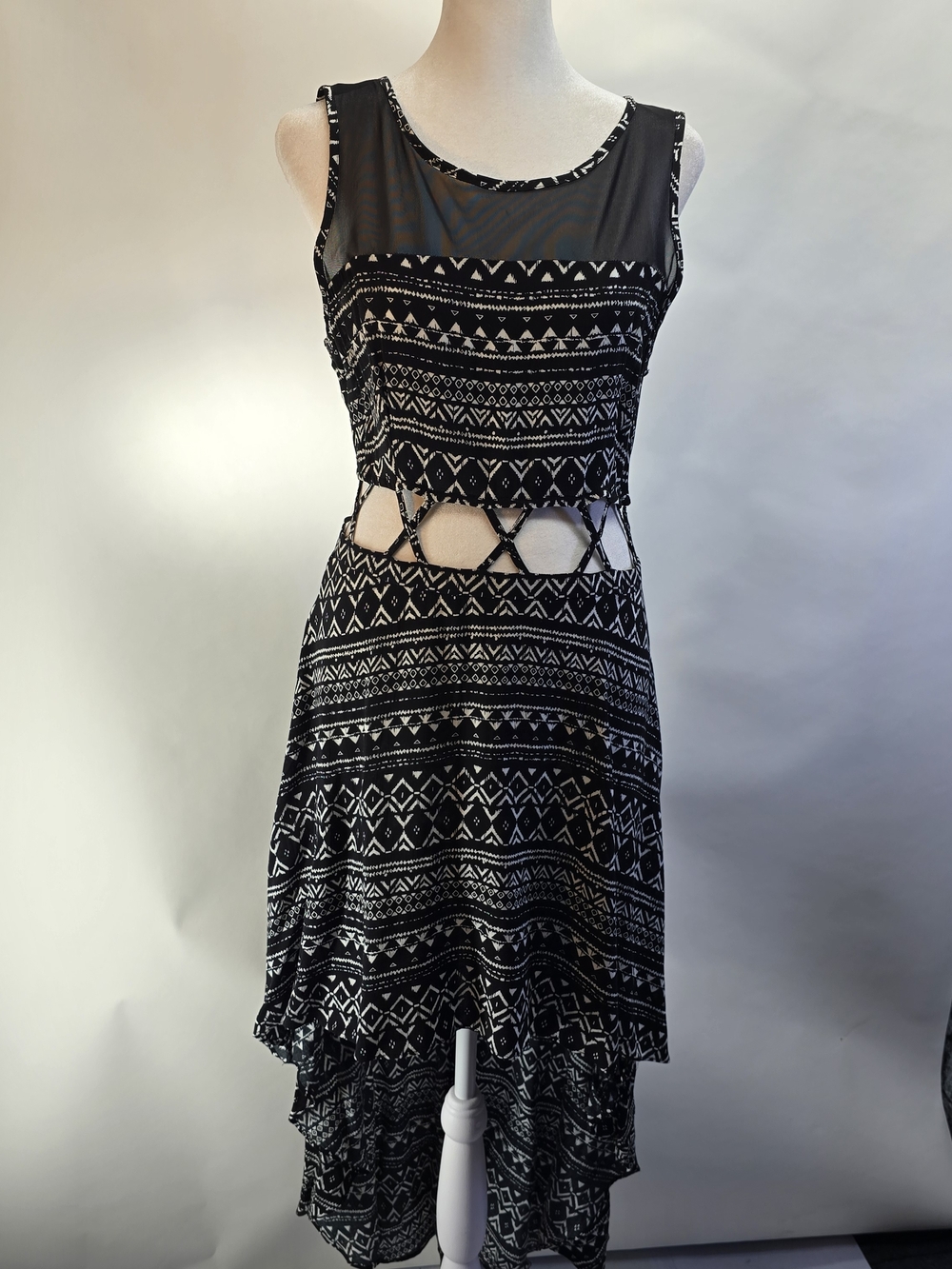Forever 21 Black & White Tribal Cutout High-Low Dress